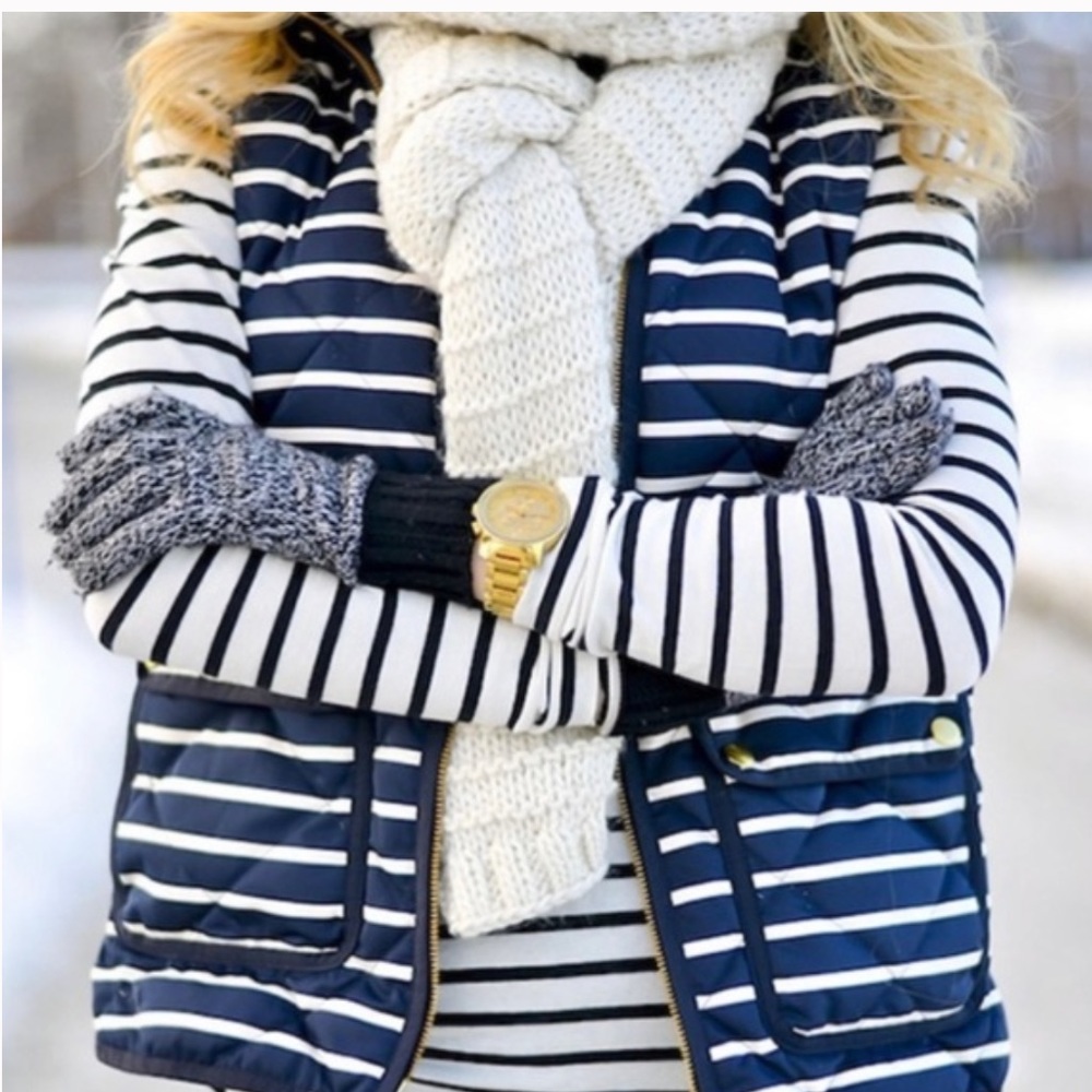 J Crew Navy & White Striped Puffer Vest